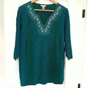 WHITE STAG  | Women's Teak/White Boho Crinkled 3/4 Length Sleeved Top